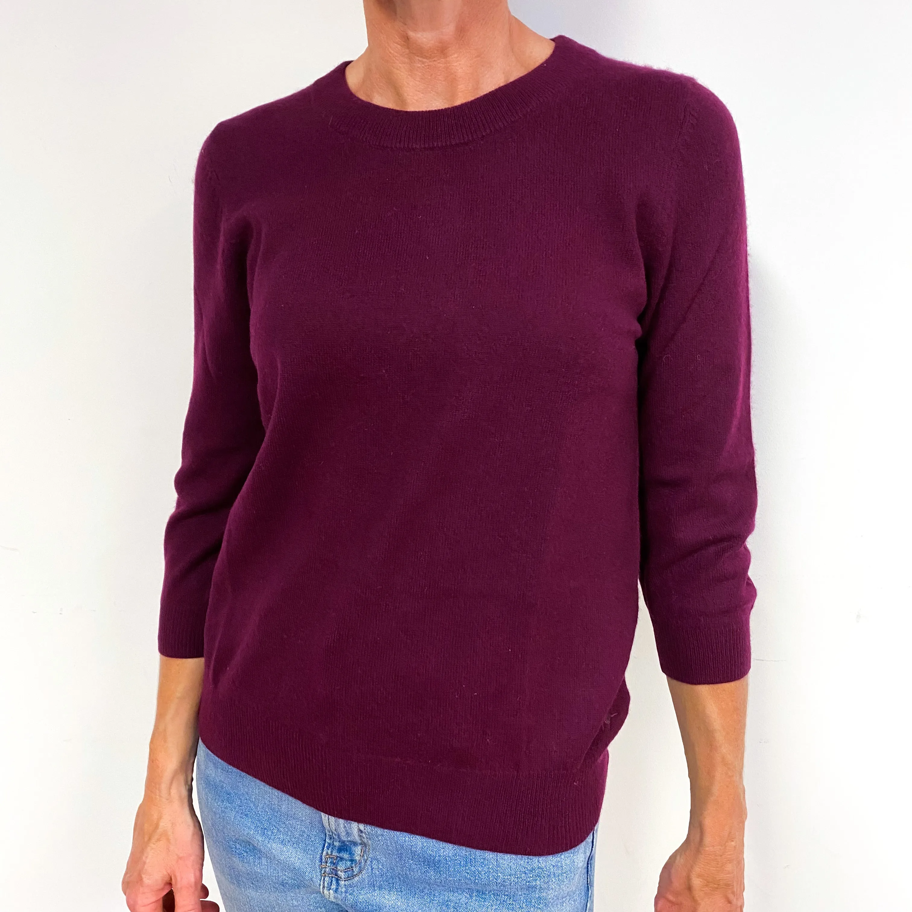 Jack Wills Mulberry Purple 3/4 Sleeve Cashmere Crew Neck Jumper Medium