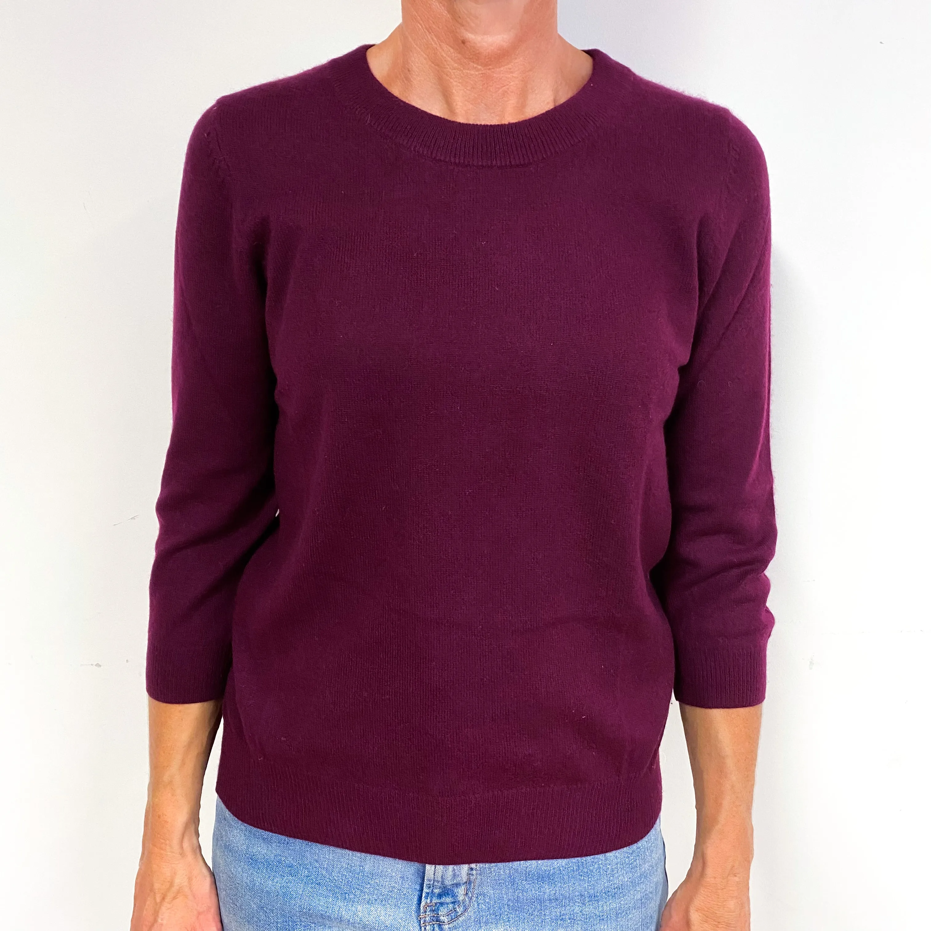 Jack Wills Mulberry Purple 3/4 Sleeve Cashmere Crew Neck Jumper Medium