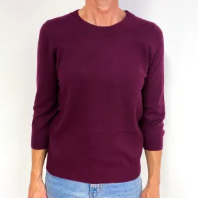 Jack Wills Mulberry Purple 3/4 Sleeve Cashmere Crew Neck Jumper Medium