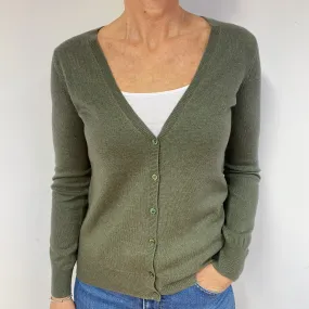 Khaki Green Cashmere V-Neck Cardigan Medium