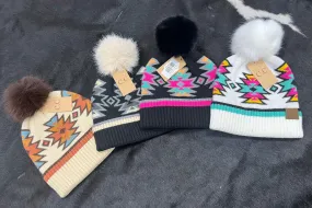 KIDS Southwestern Faux Fur Pom C.C Beanie