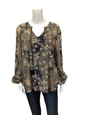 Liverpool Women's Top Print V Neck Tie Front Size: L