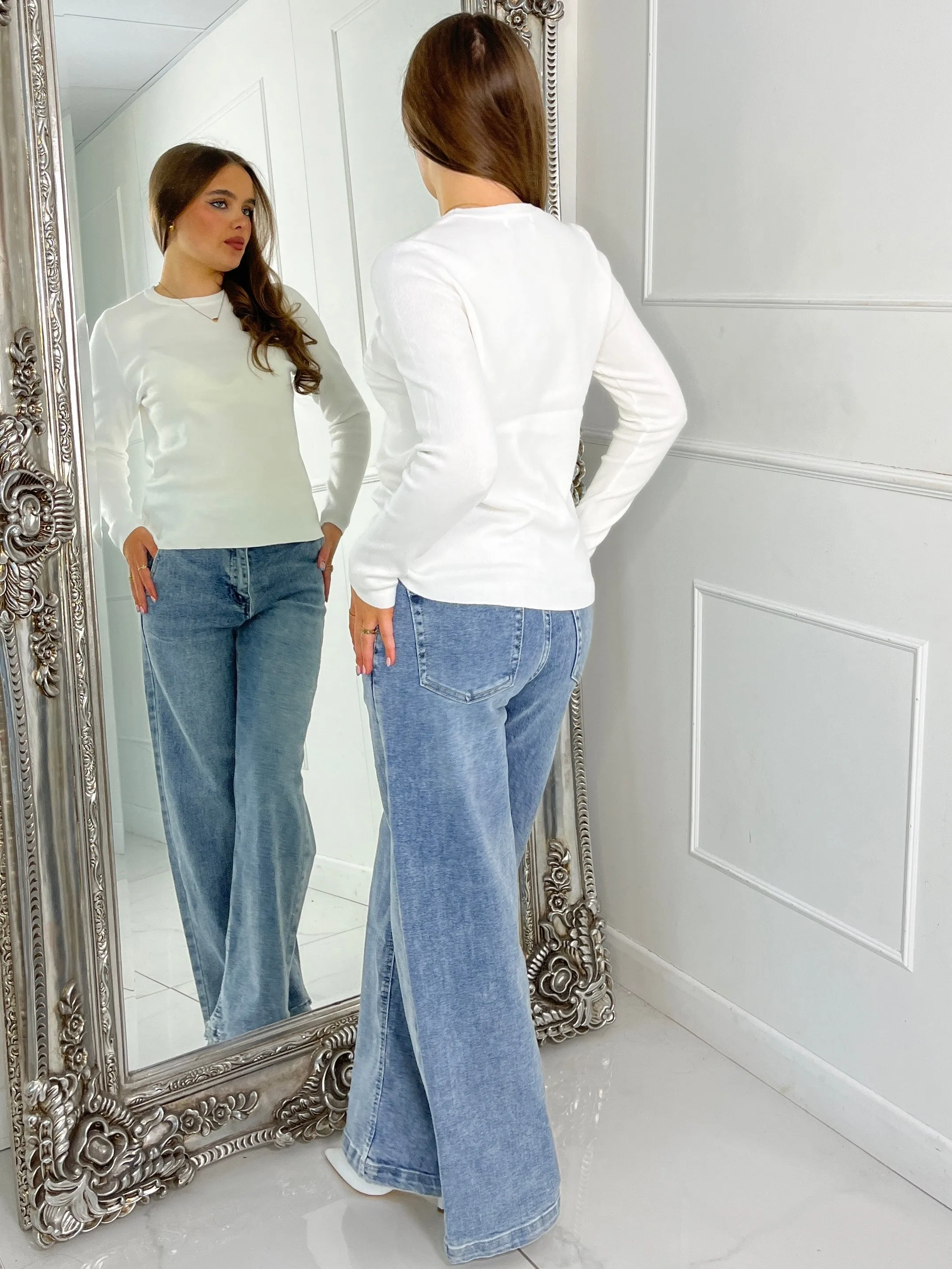 Long sleeve Round Neck Jumper - White