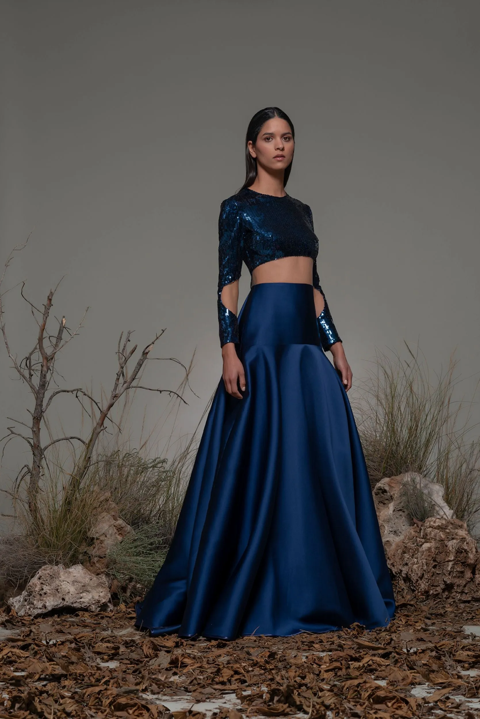 Long-Sleeved A-line Dress with Sequins