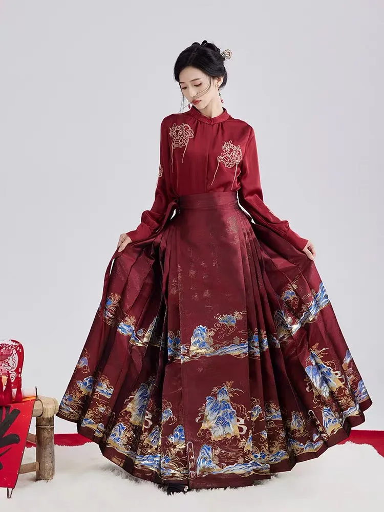 Lunar Dragon Modern Ming Style Mamian Skirt Hanfu