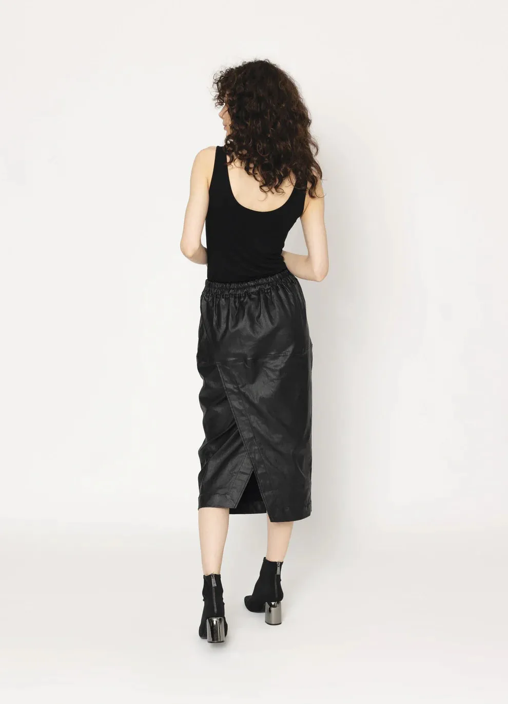 Lynn Skirt - Black Coated Cotton