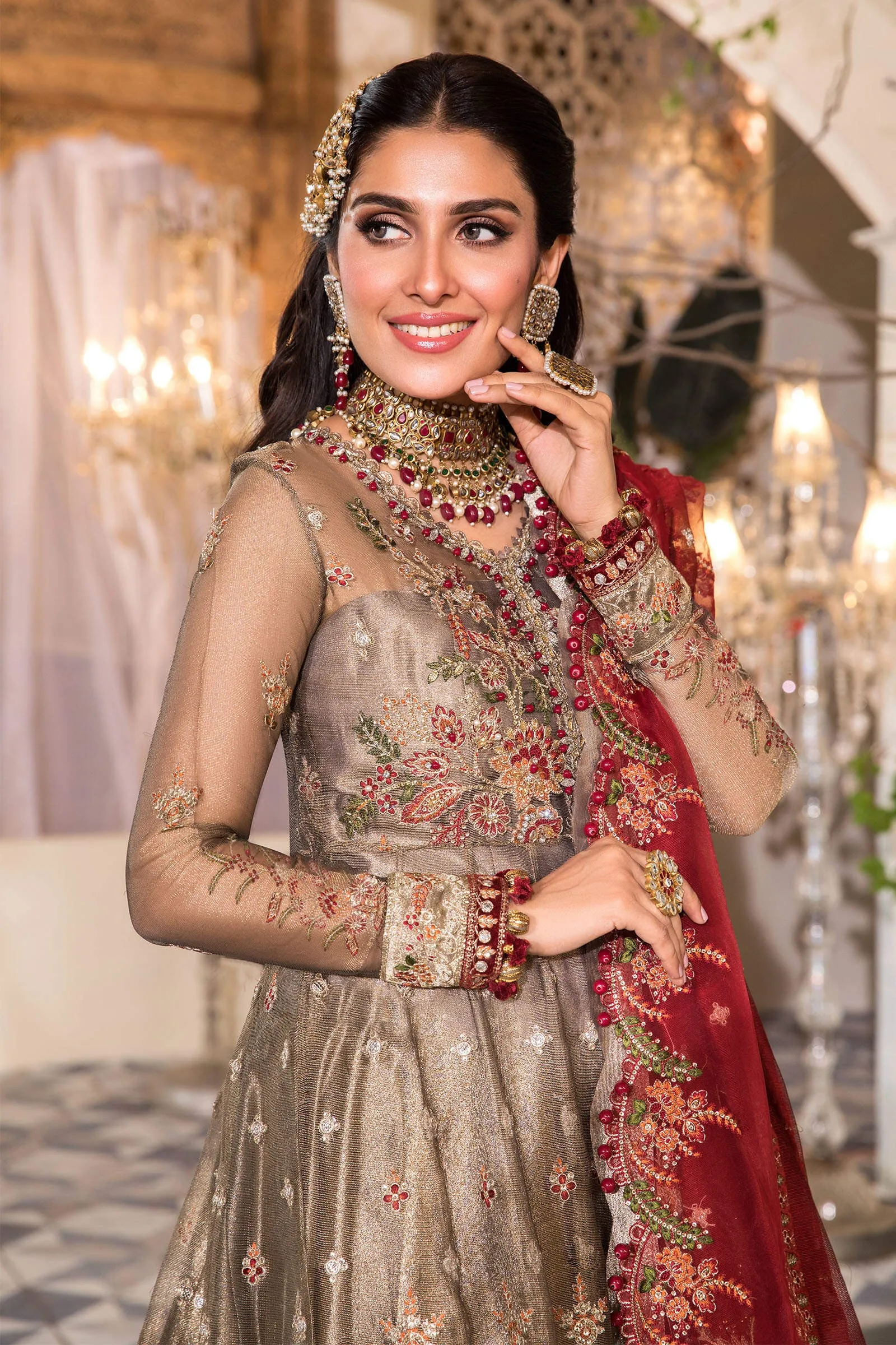 MARIA.B. Mbroidered Heritage Edition – Burnt Gold and Maroon (BD-2401)