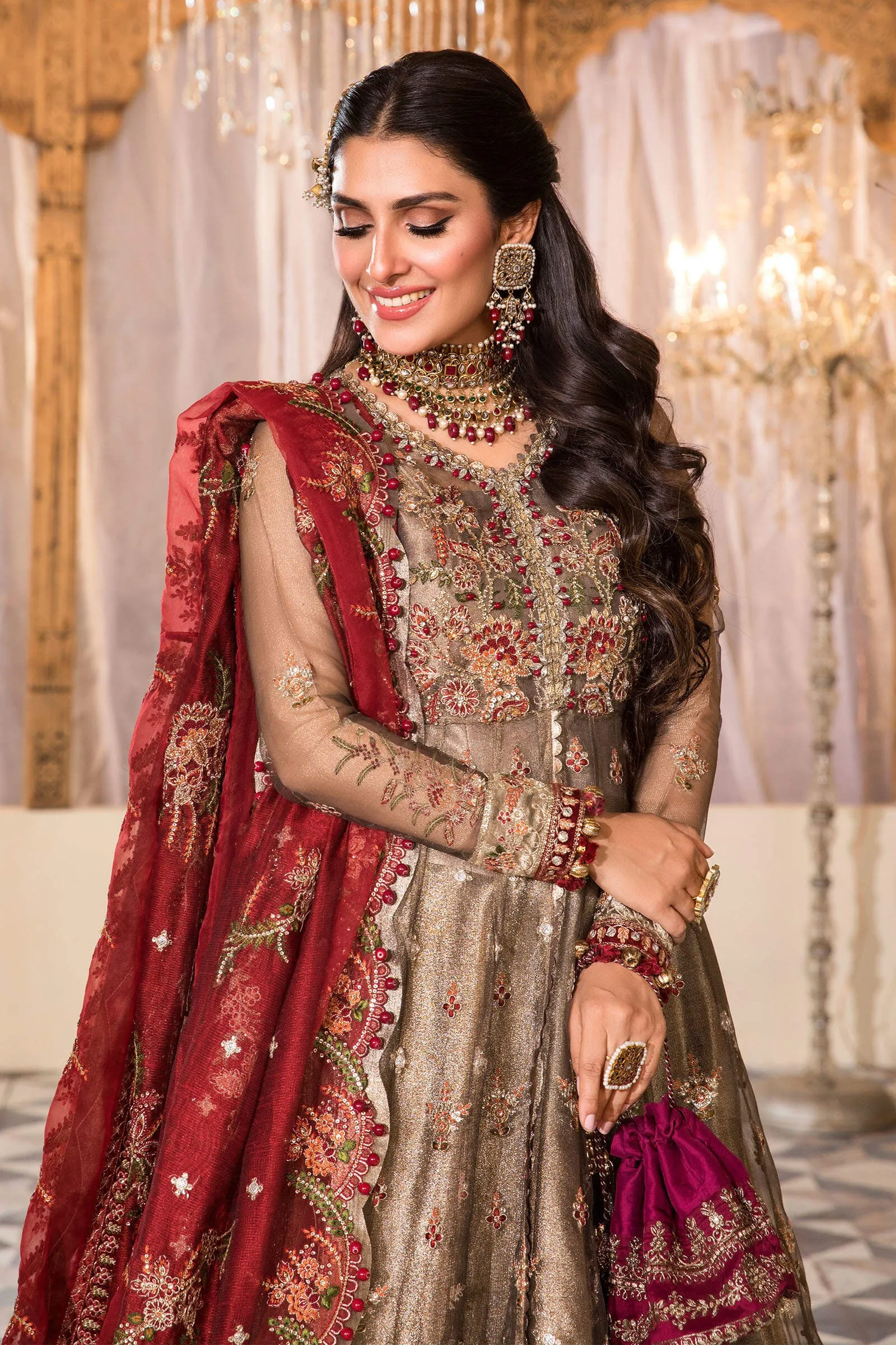 MARIA.B. Mbroidered Heritage Edition – Burnt Gold and Maroon (BD-2401)