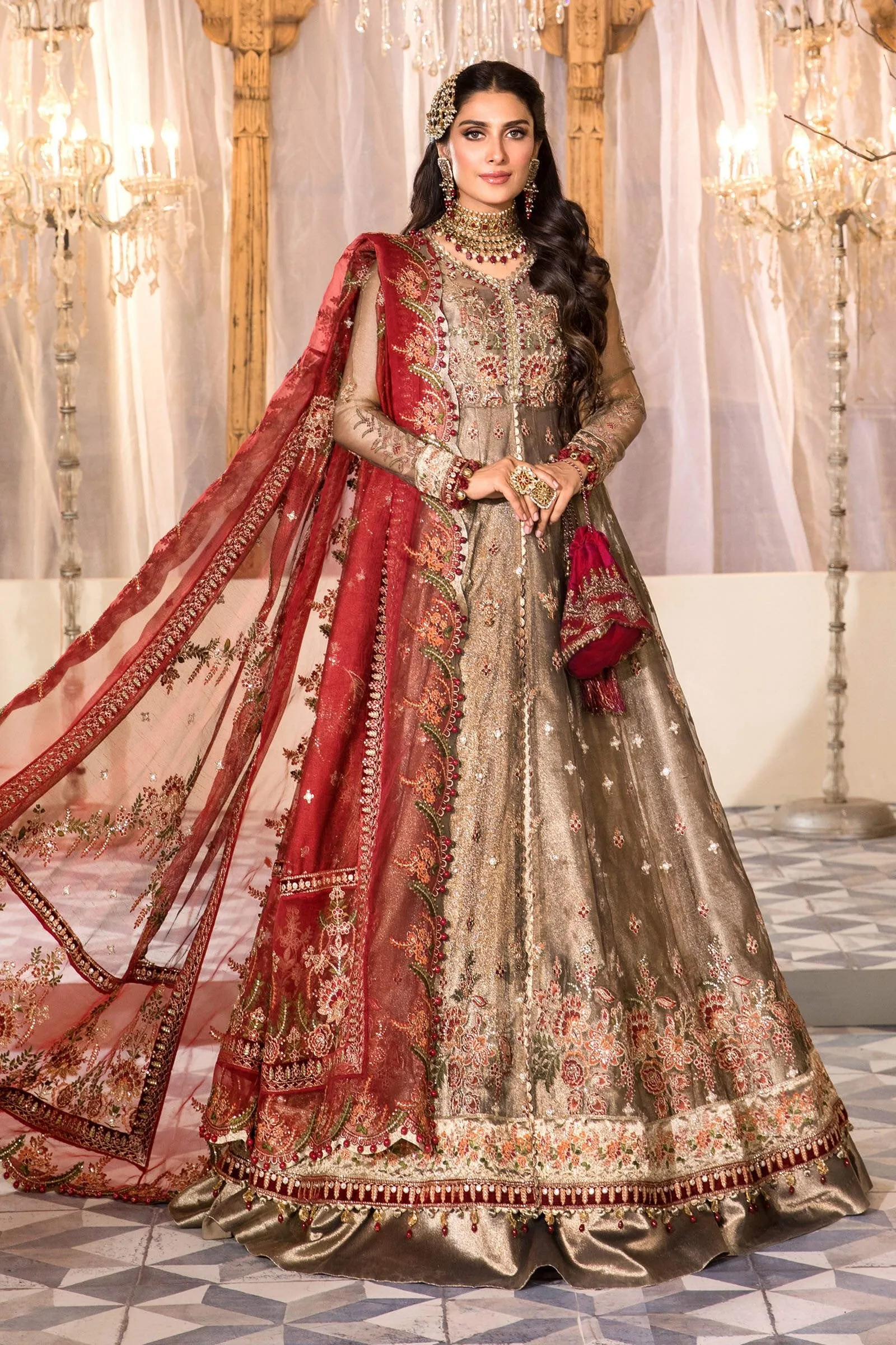 MARIA.B. Mbroidered Heritage Edition – Burnt Gold and Maroon (BD-2401)