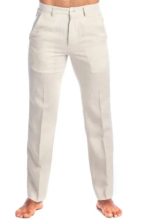 Men's Casual Flat Front Dress Pants 100% Natural Linen