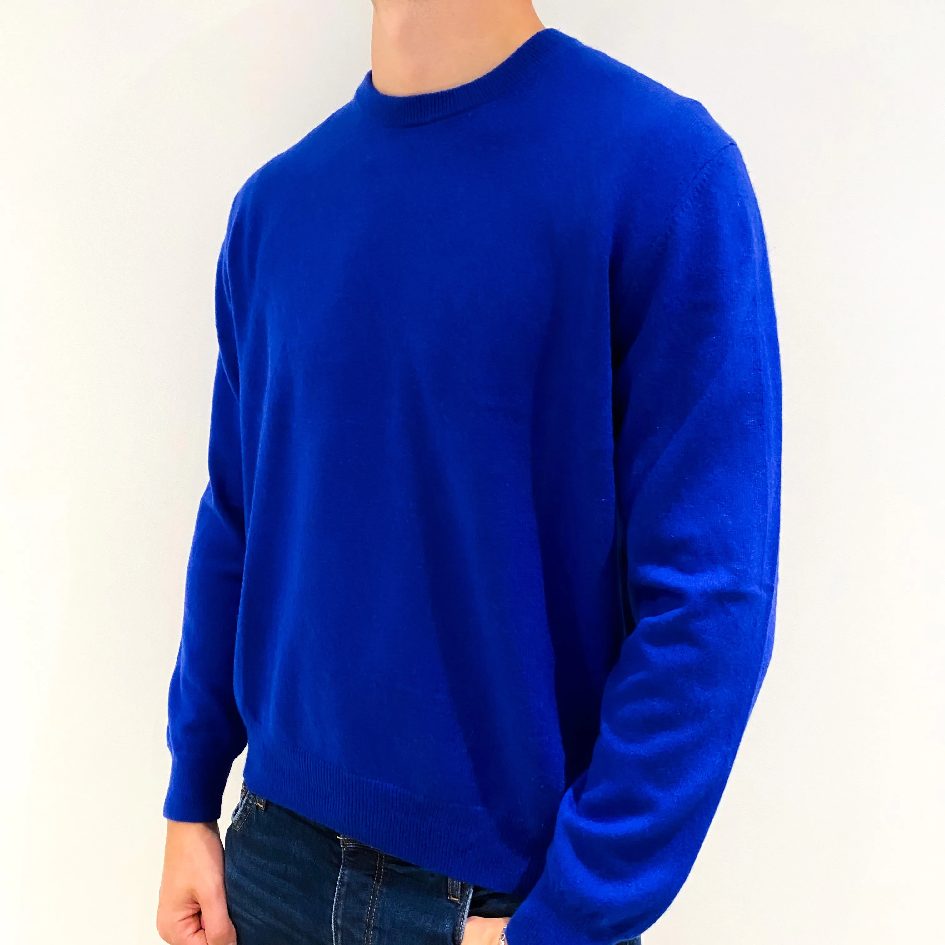 Men's Cobalt Blue Cashmere Crew Neck Jumper Extra Large