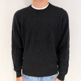 Men's Dark Grey Cashmere Crew Neck Jumper Large
