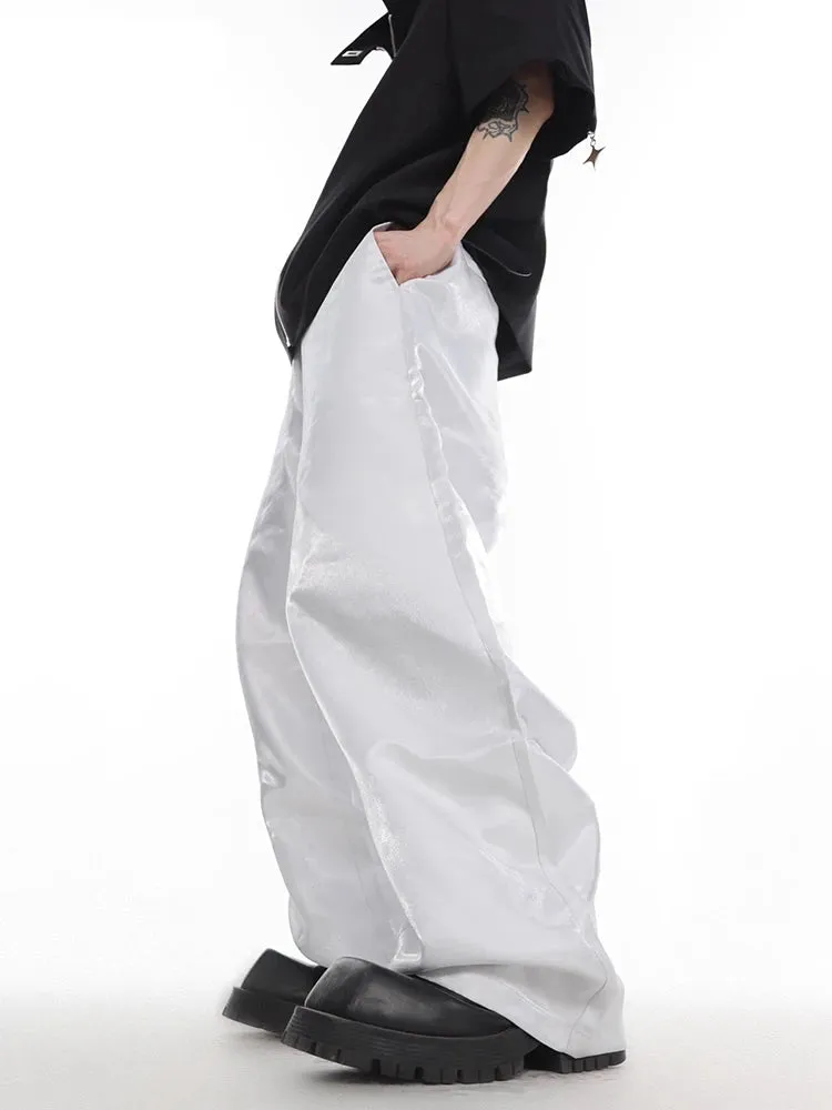 Men's Y2K Streetwear Shiny Pants - Wide Leg, Loose Fit