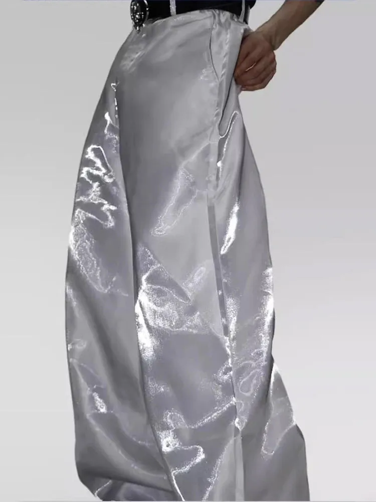 Men's Y2K Streetwear Shiny Pants - Wide Leg, Loose Fit