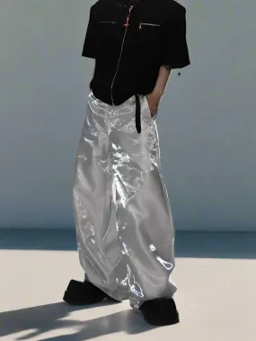 Men's Y2K Streetwear Shiny Pants - Wide Leg, Loose Fit