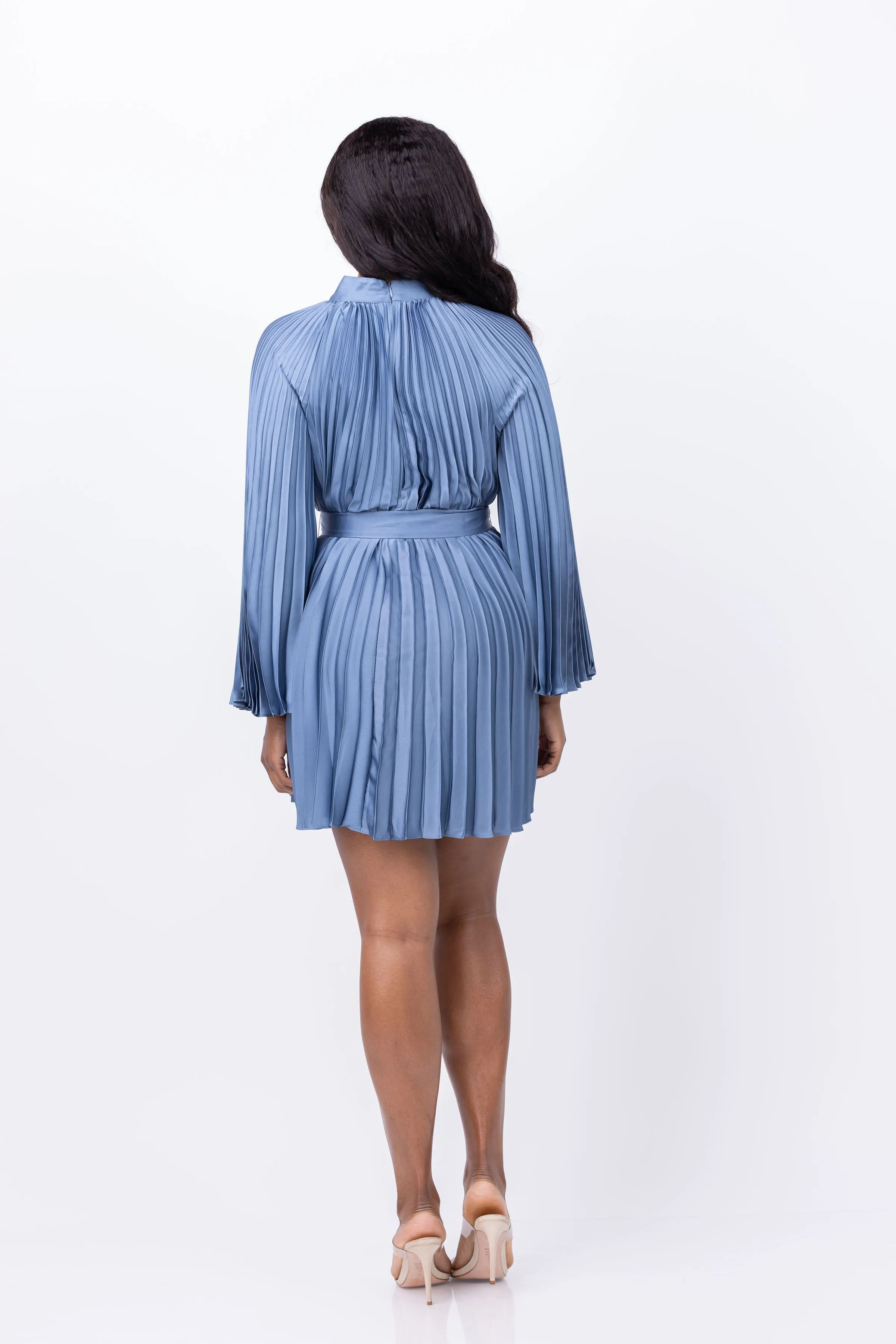 Milly Nandi Mock Neck Pleated Dress In Stone