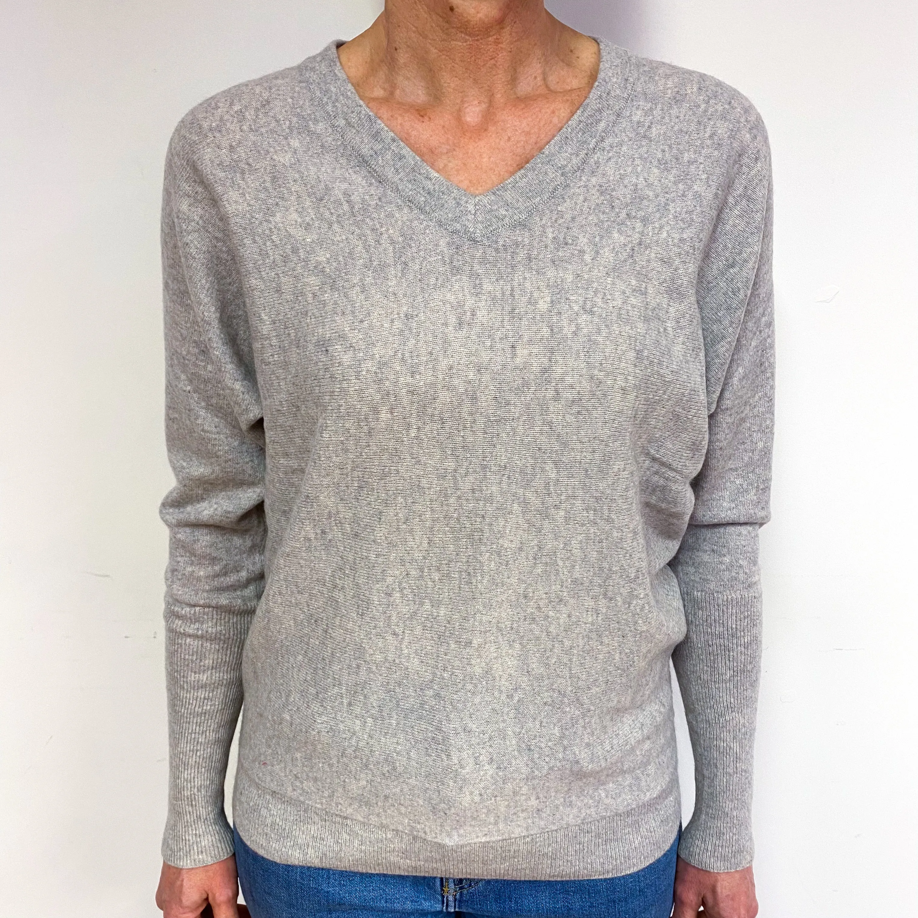 Mist Grey Cashmere V-Neck Jumper Medium