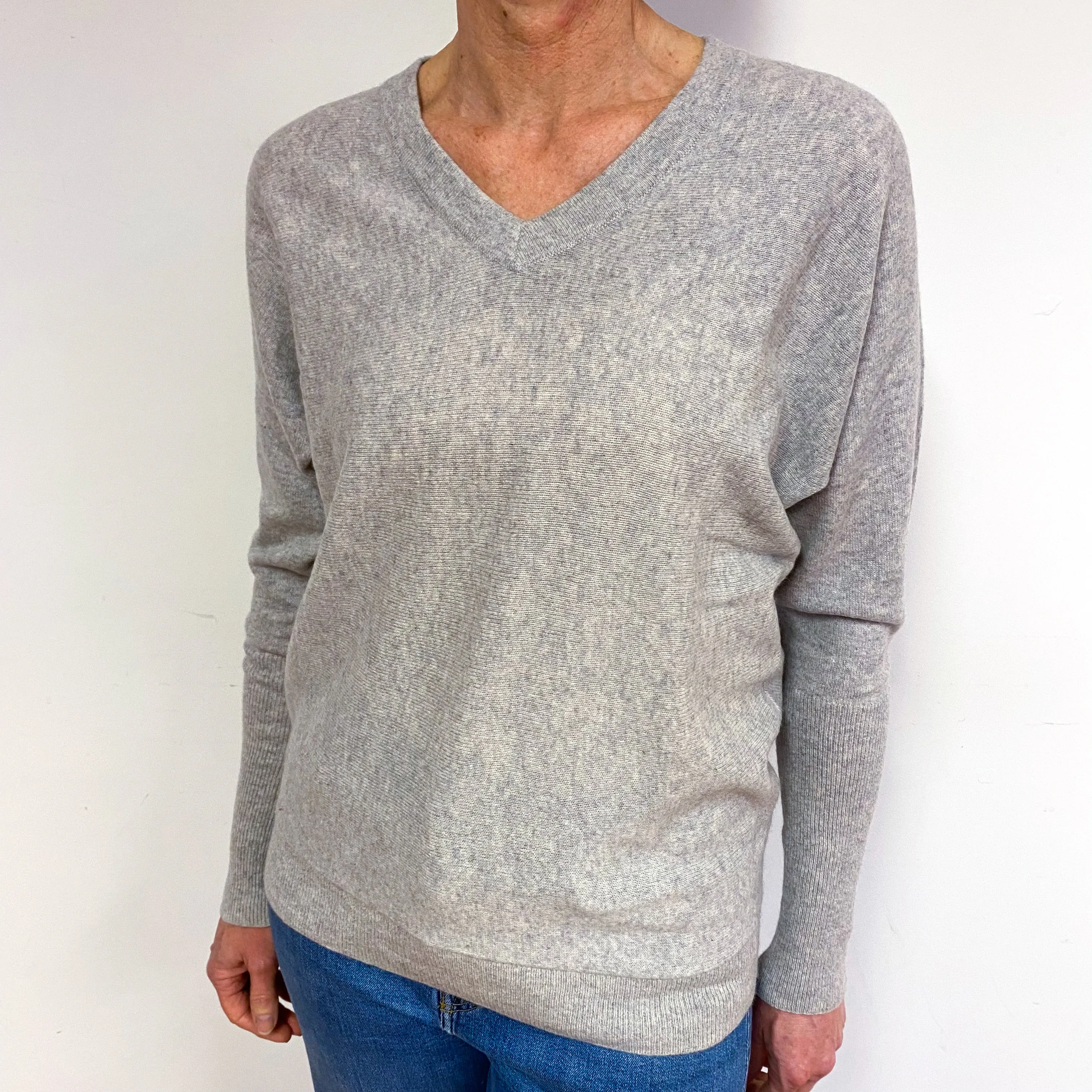 Mist Grey Cashmere V-Neck Jumper Medium