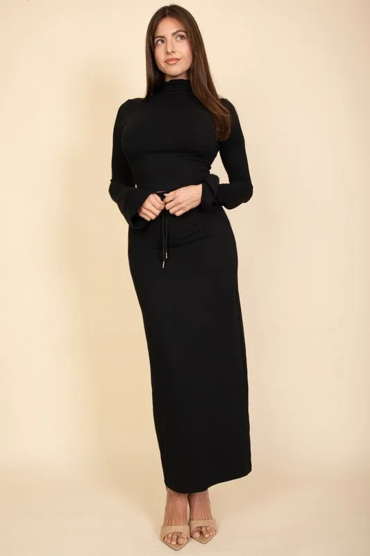 Mock Neck Bell Sleeve Crop Top & Maxi Skirt Set