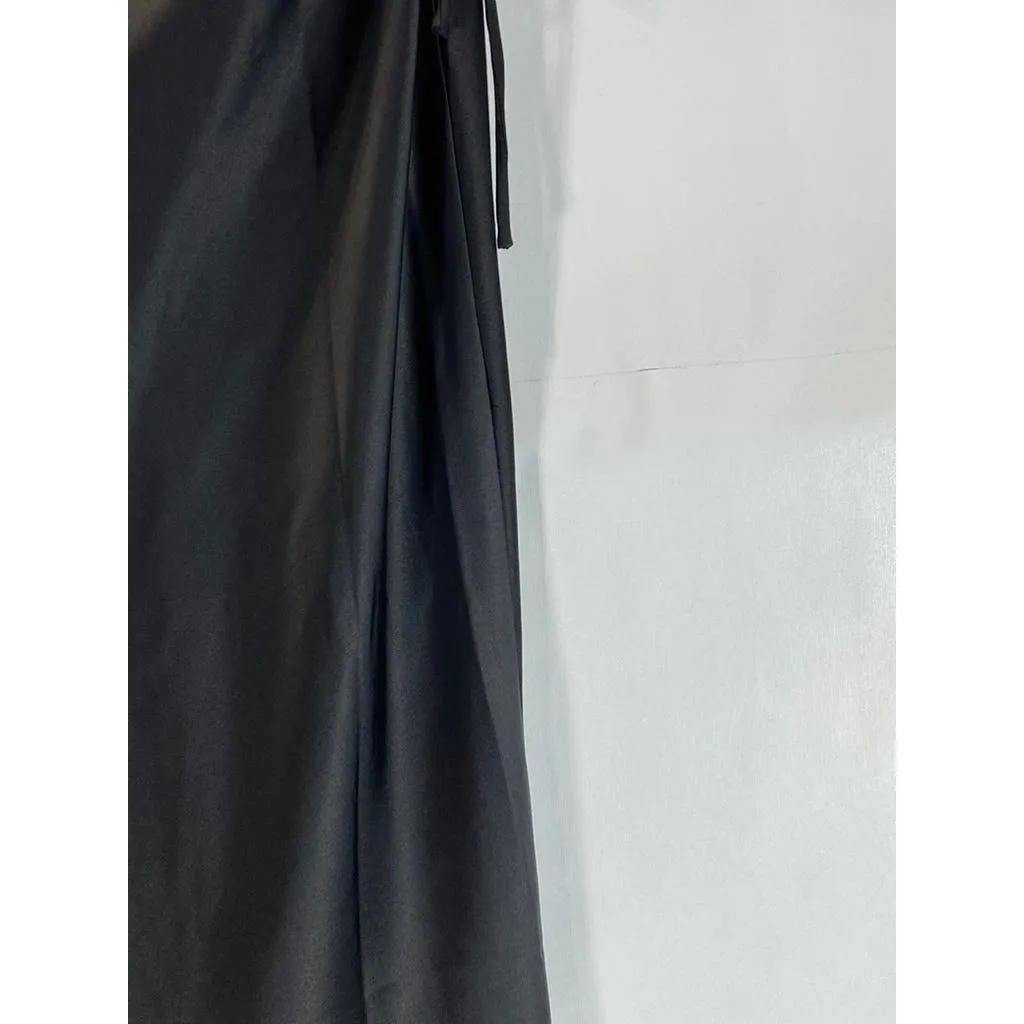 MOTF Women's Black Solid Adjustable Side Ruched Straight Maxi Skirt SZ L