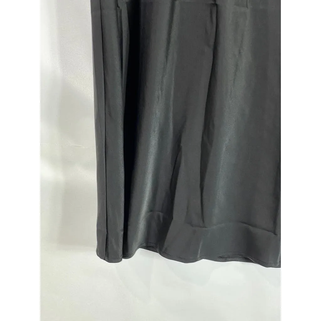 MOTF Women's Black Solid Adjustable Side Ruched Straight Maxi Skirt SZ L