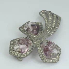 Murano Style Antique Fur Clip - Art Nouveau Beads Amethyst Clear