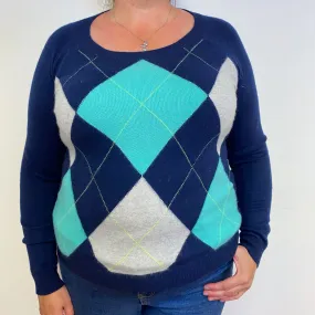 Navy Diamond Crew Neck Jumper Extra Large