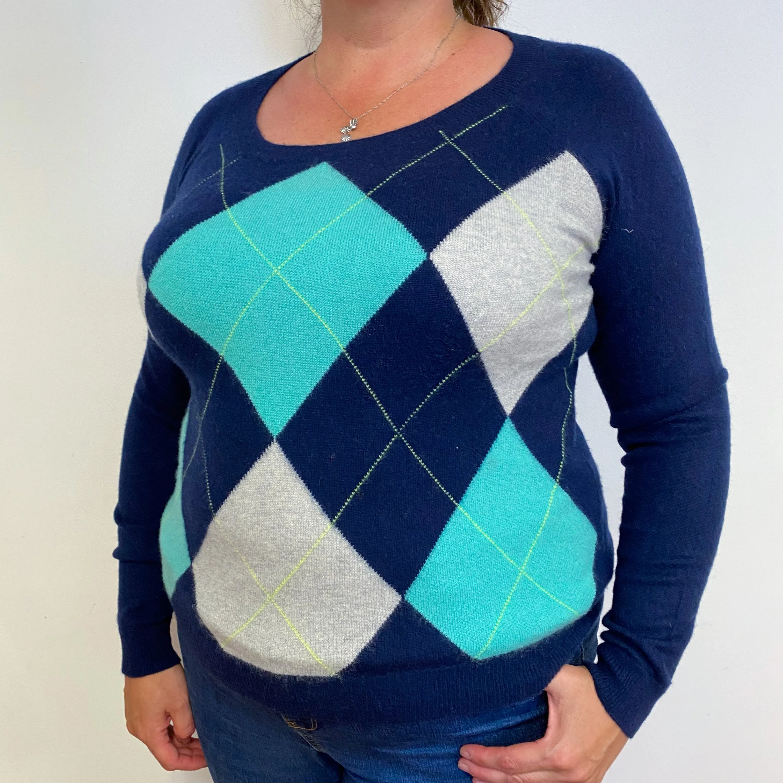 Navy Diamond Crew Neck Jumper Extra Large