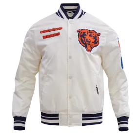 NFL CHICAGO BEARS RETRO CLASSIC MEN'S RIB SATIN JACKET (EGGSHELL/ MIDNIGHT NAVY)
