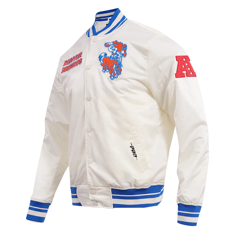 NFL DENVER BRONCOS RETRO CLASSIC MEN'S RIB SATIN JACKET (EGGSHELL/ ROYAL BLUE)