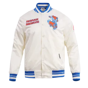 NFL DENVER BRONCOS RETRO CLASSIC MEN'S RIB SATIN JACKET (EGGSHELL/ ROYAL BLUE)