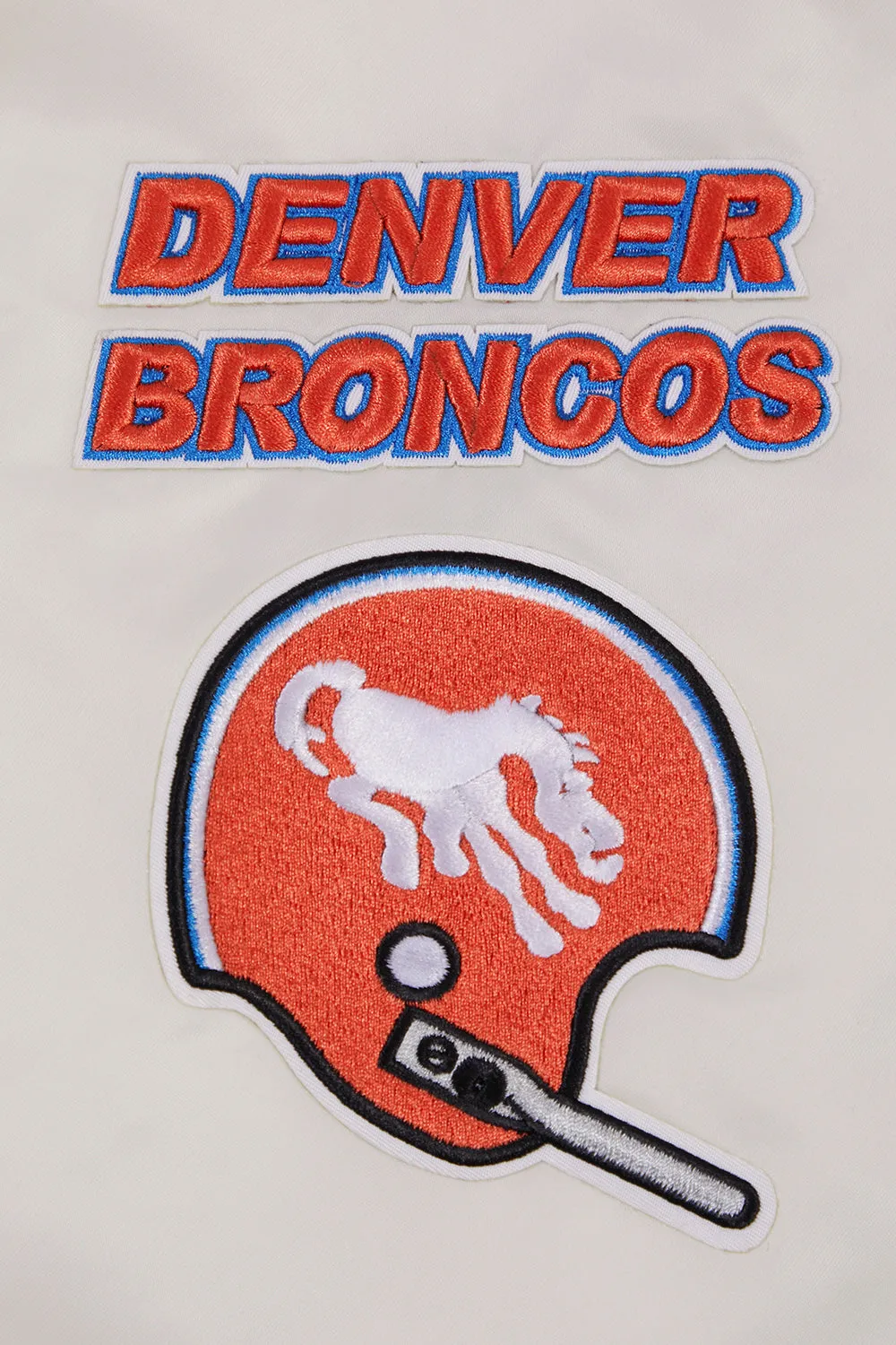 NFL DENVER BRONCOS RETRO CLASSIC MEN'S RIB SATIN JACKET (EGGSHELL/ ROYAL BLUE)