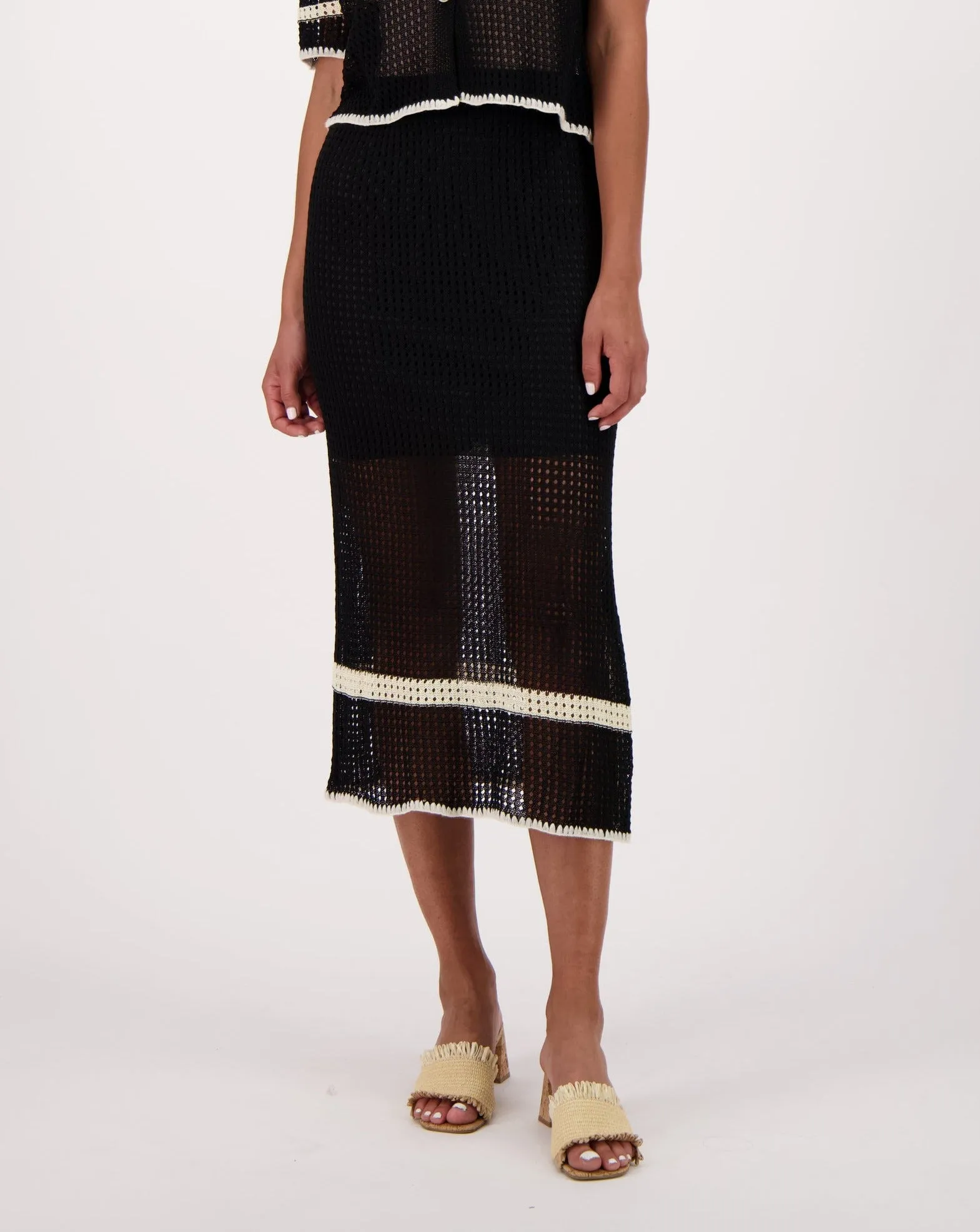 Open Mesh Knit Honeycomb Side Slit Long Skirt