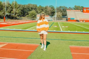 Orange and White Striped Oversized Polo