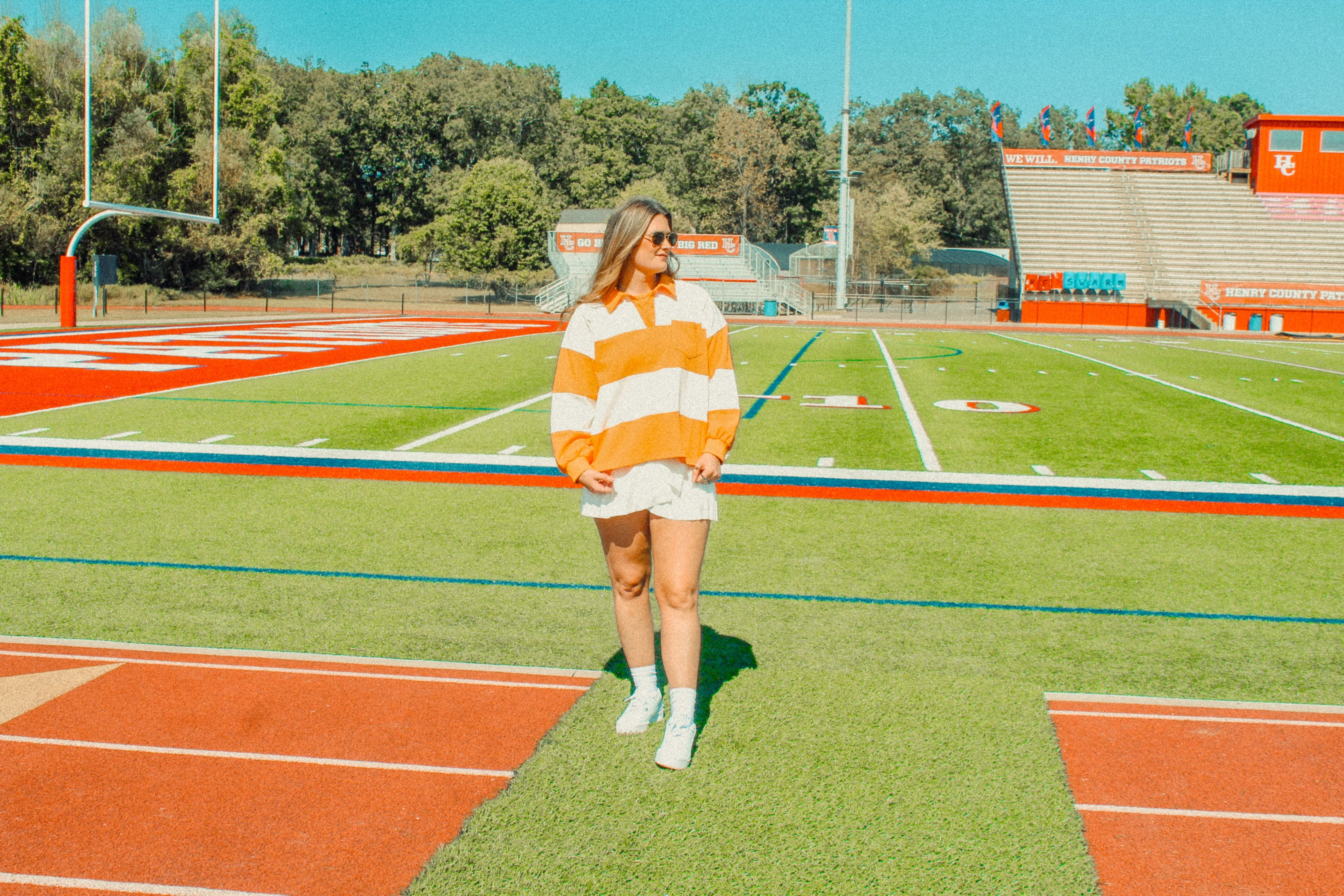 Orange and White Striped Oversized Polo