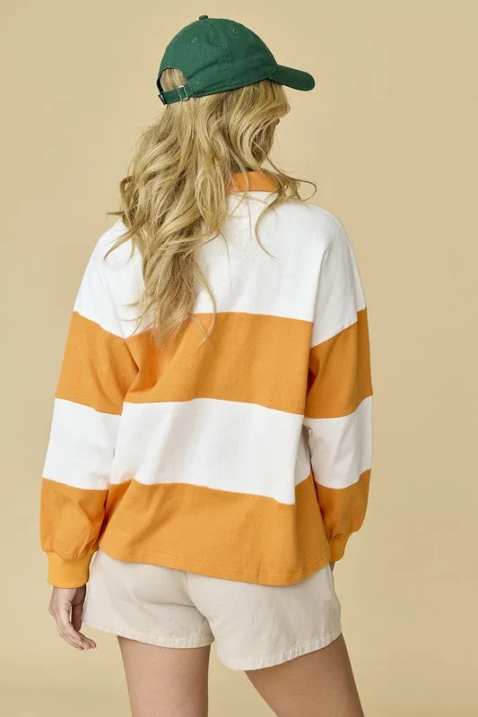 Orange and White Striped Oversized Polo