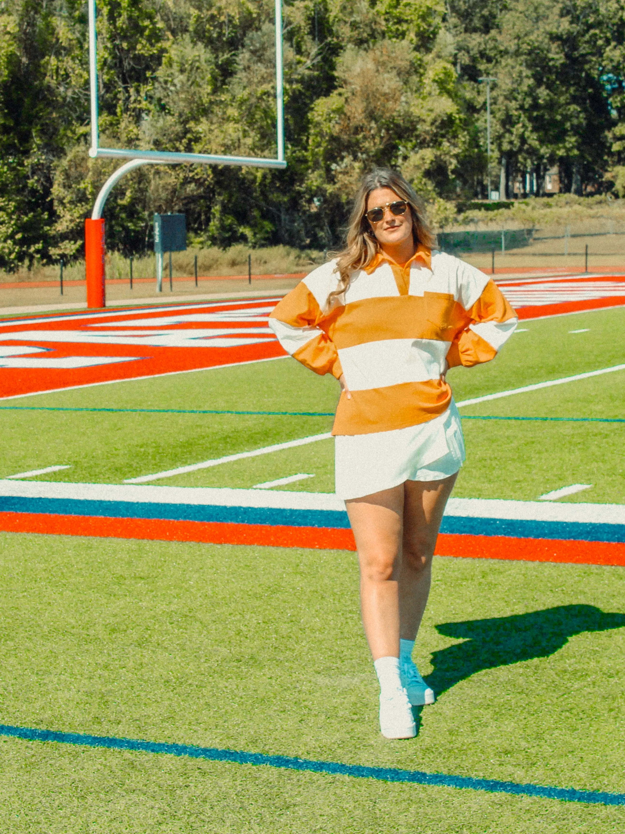 Orange and White Striped Oversized Polo