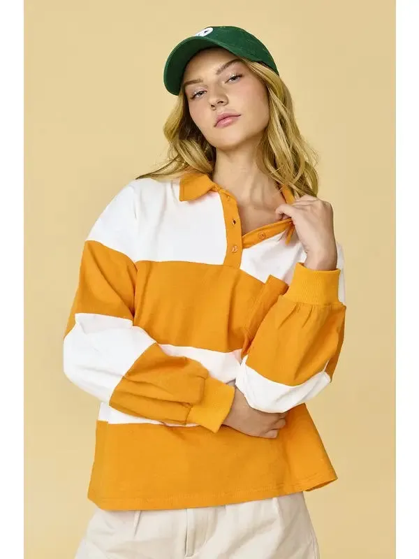 Orange and White Striped Oversized Polo