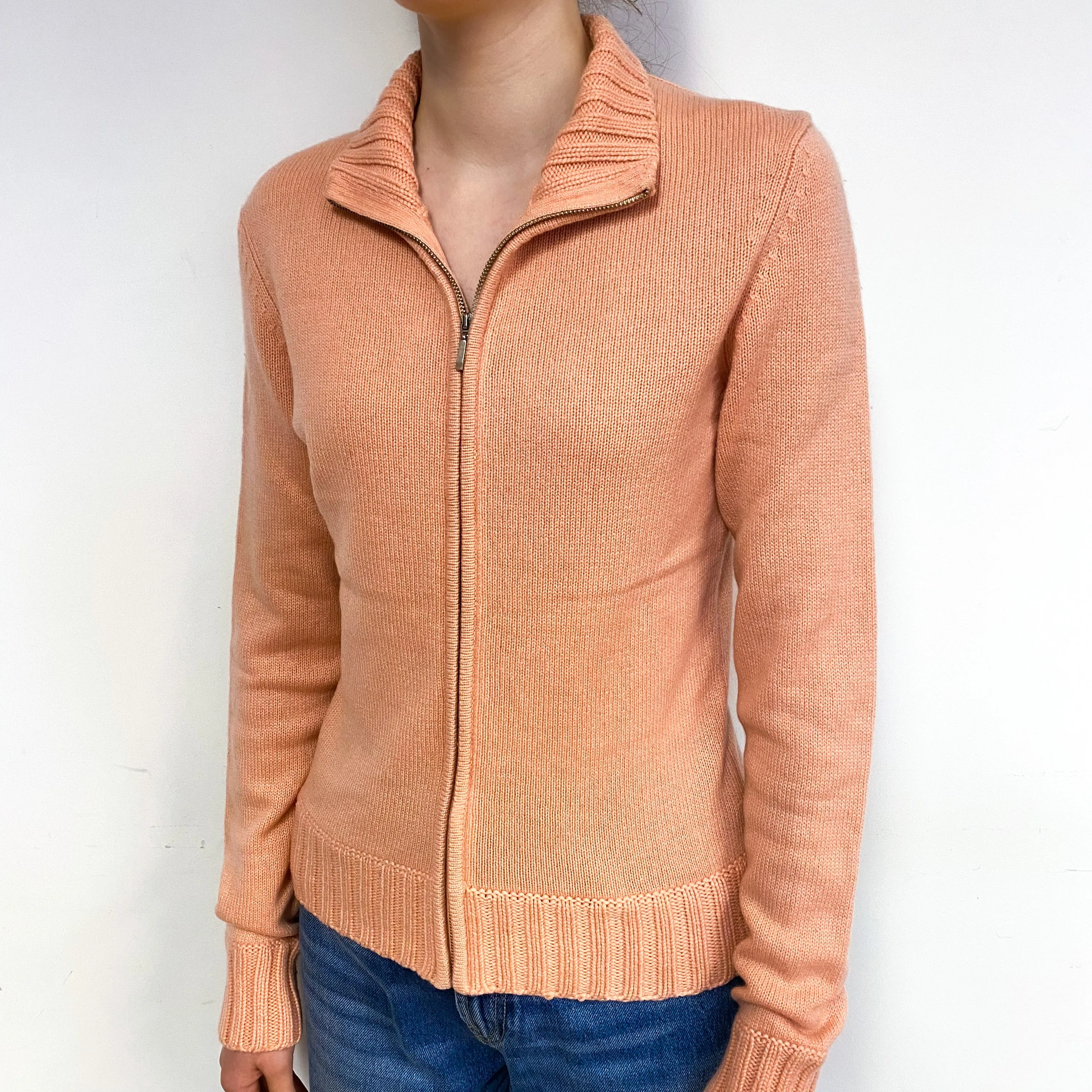 Peach Pink Chunky Cashmere Zip Up Cardigan Extra Small