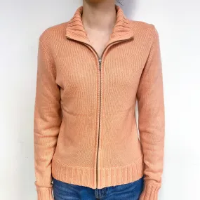 Peach Pink Chunky Cashmere Zip Up Cardigan Extra Small