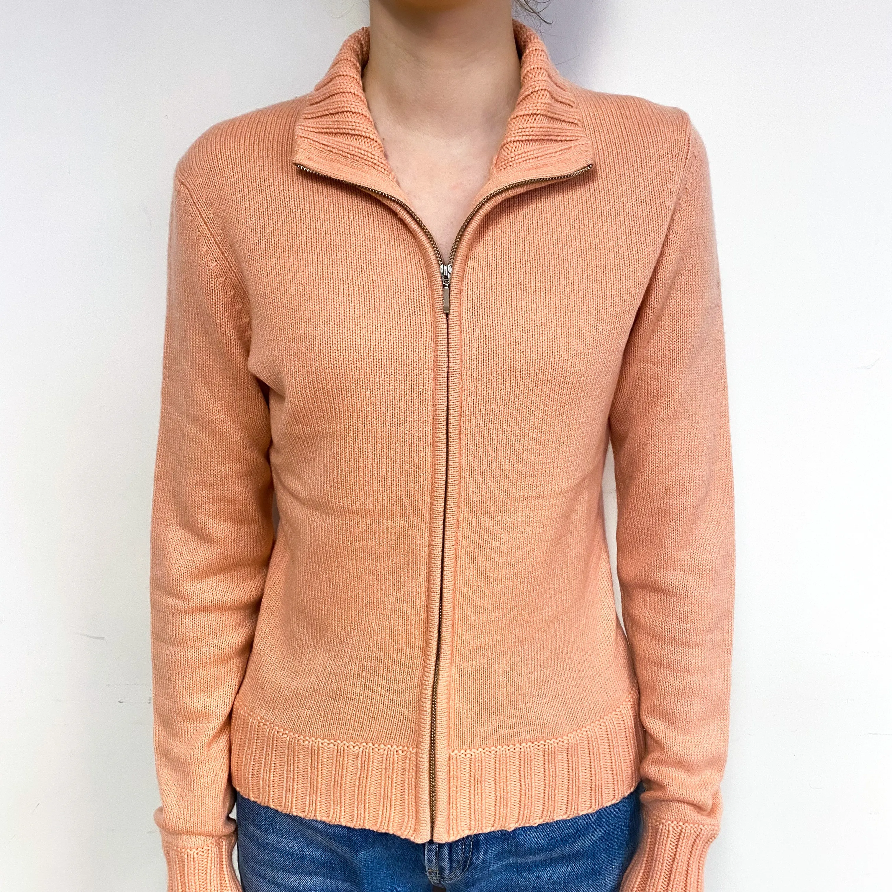 Peach Pink Chunky Cashmere Zip Up Cardigan Extra Small