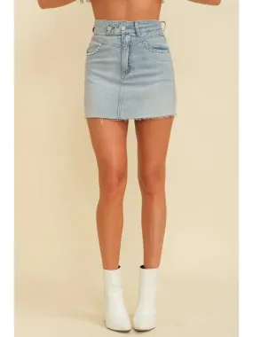Pearl Pocket Detail Skirt • Light Denim