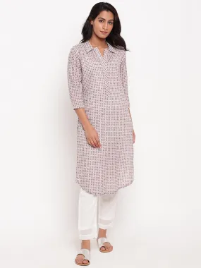 Pink Grid Collar Slit Kurta
