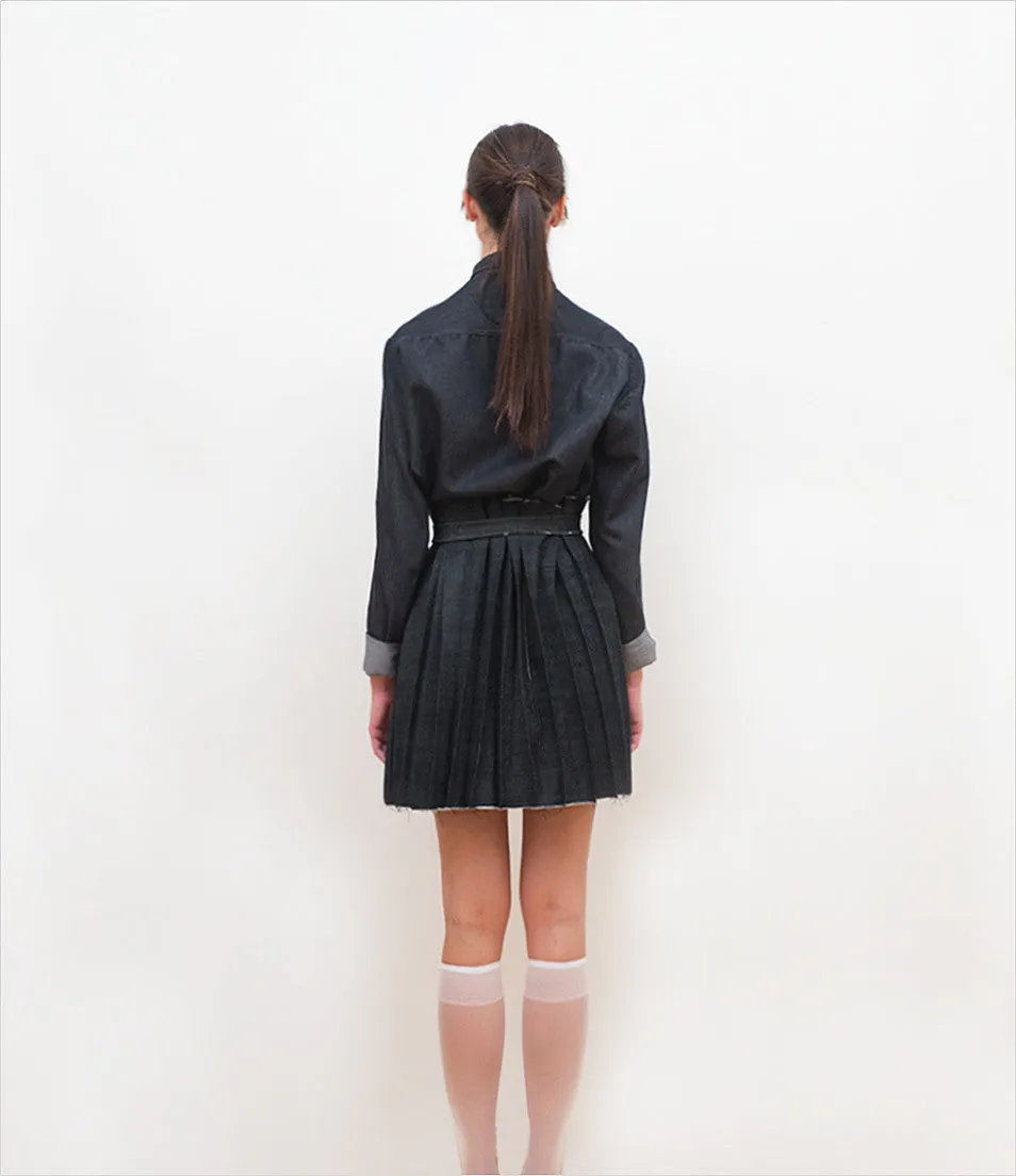 Pleated Denim Skirt