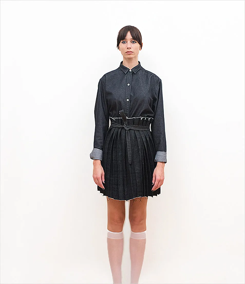 Pleated Denim Skirt