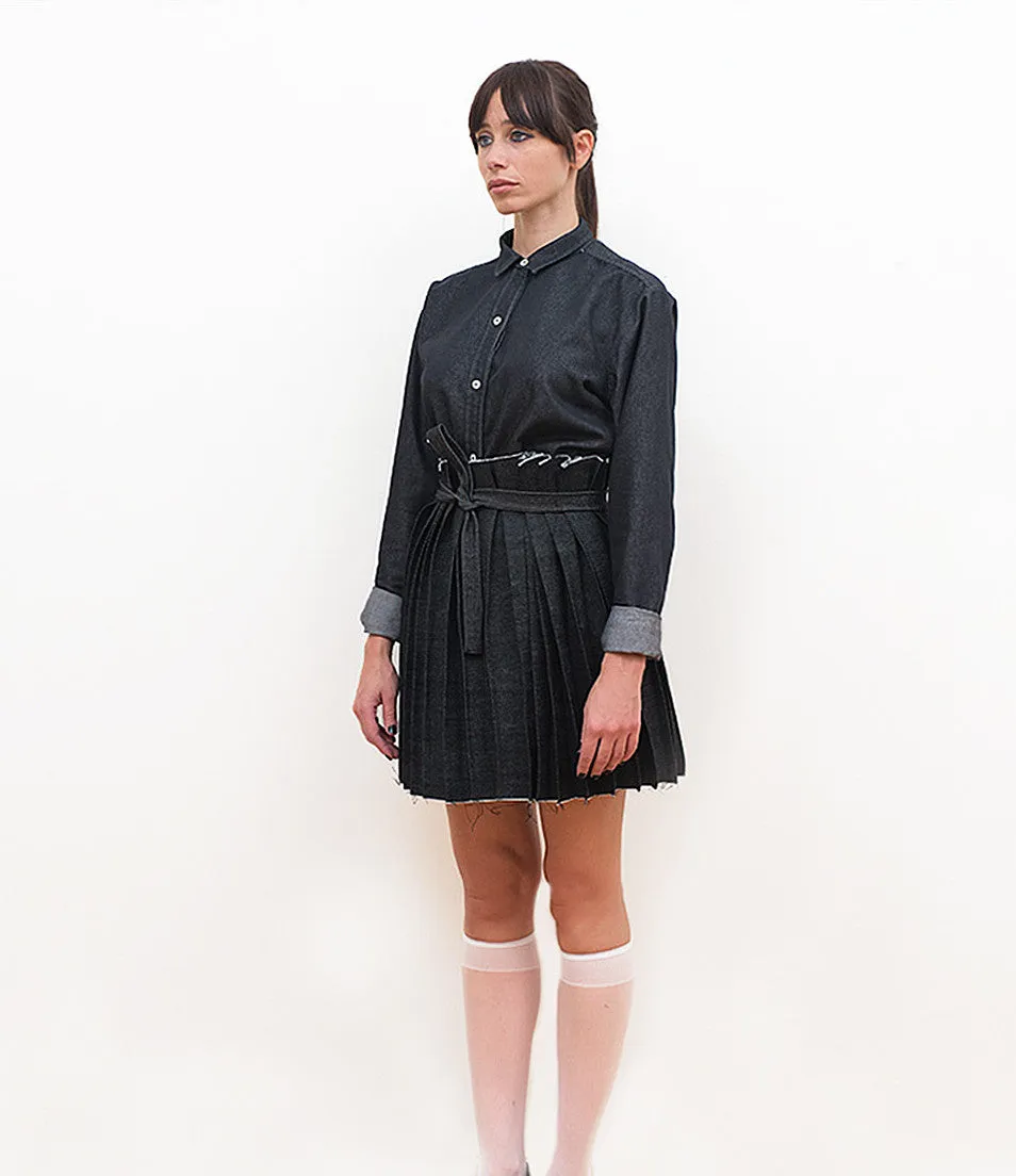 Pleated Denim Skirt
