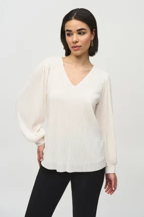 PLEATED LS V-NECK TOP
