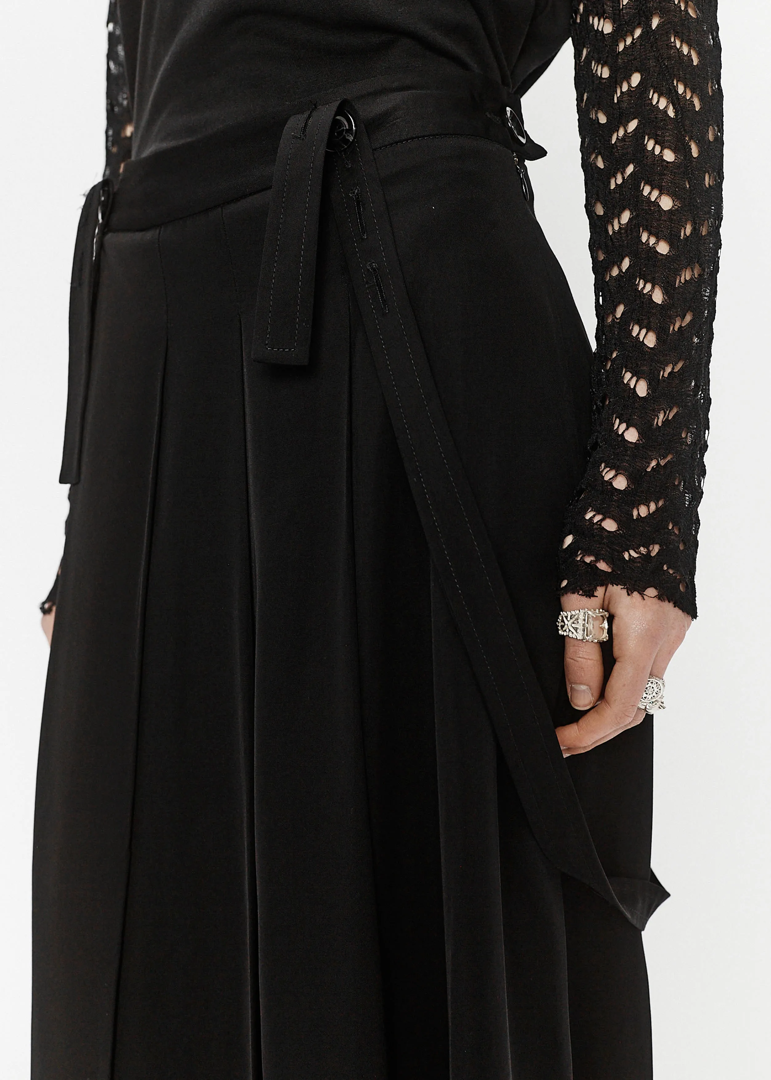Pleated Skirt - Viscose Gabardine (Black)