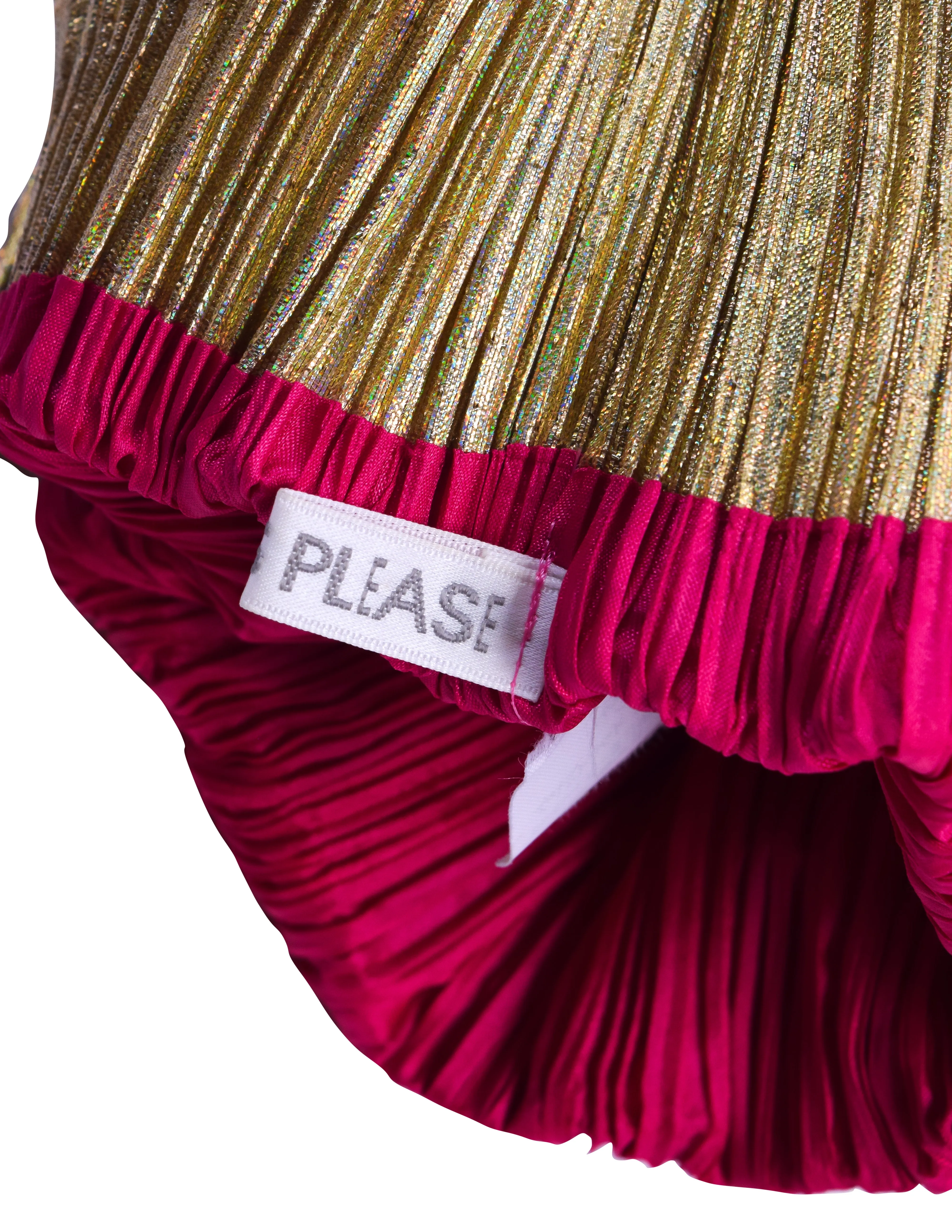 Pleats Please Vintage Metallic Gold Pleated Crossbody Satchel