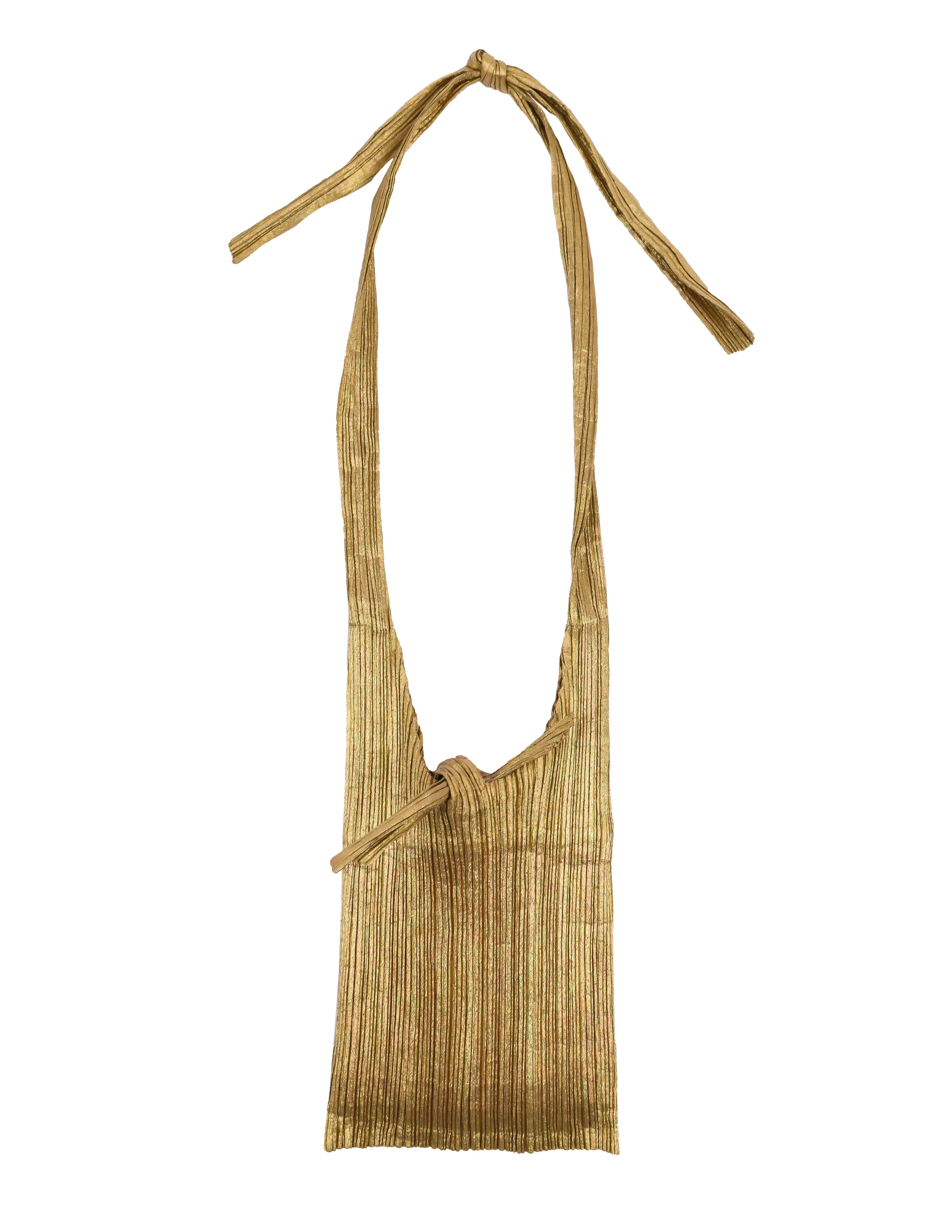 Pleats Please Vintage Metallic Gold Pleated Crossbody Satchel